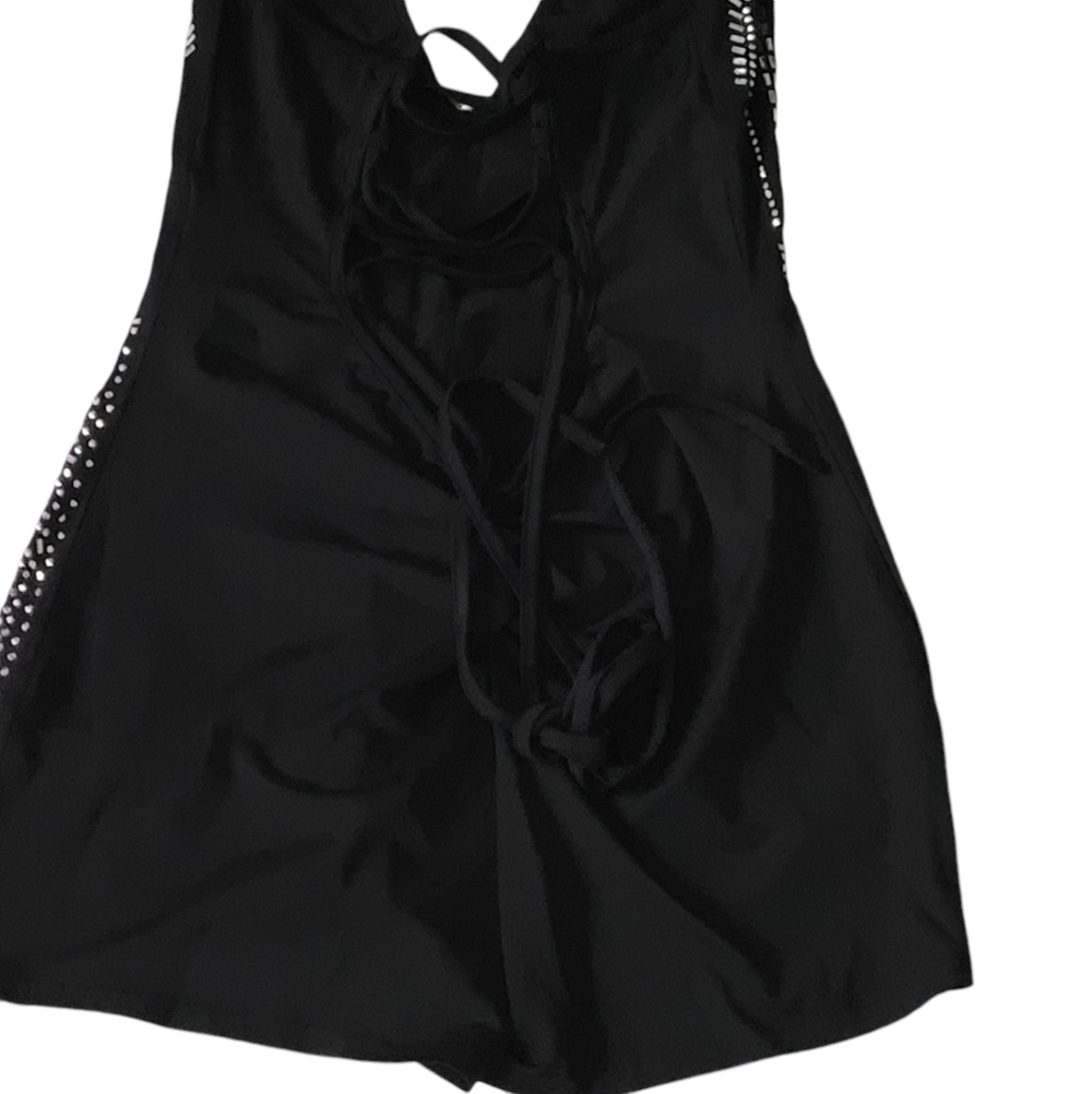 Holiday Party Black Embellished Beaded Romper V-Neck Halter Stretchy - Picture 6 of 15